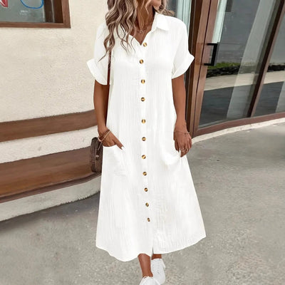 Damen Maxikleid mit Knopfleiste und praktischen Taschen Fudus