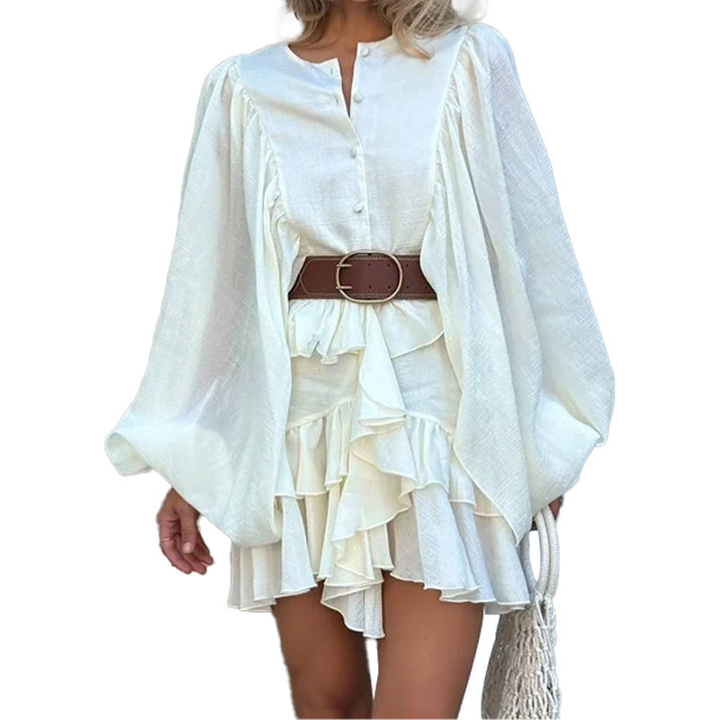 Damen Lässiges Rüschenshirtkleid Fudus