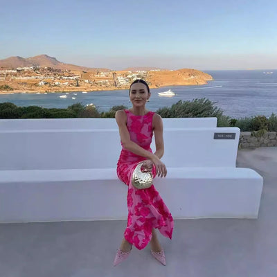 Damen glamouröses Abendkleid mit floralem Stickmuster Fudus