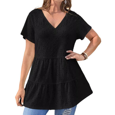 Damen V-Ausschnitt Blusenshirt mit Rüschendetails Fudus