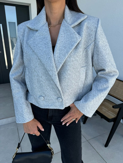 Damen eleganter Cropped Blazer im strukturierten Design mit doppelter Knopfleiste Fudus