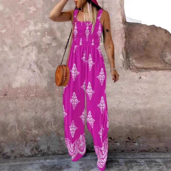 Damen luftiger Jumpsuit mit floralem Design und praktischen Taschen Fudus