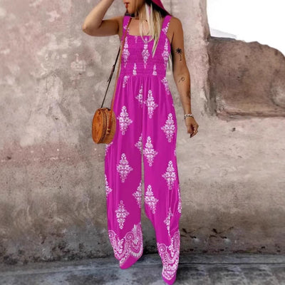 Damen luftiger Jumpsuit mit floralem Design und praktischen Taschen Fudus