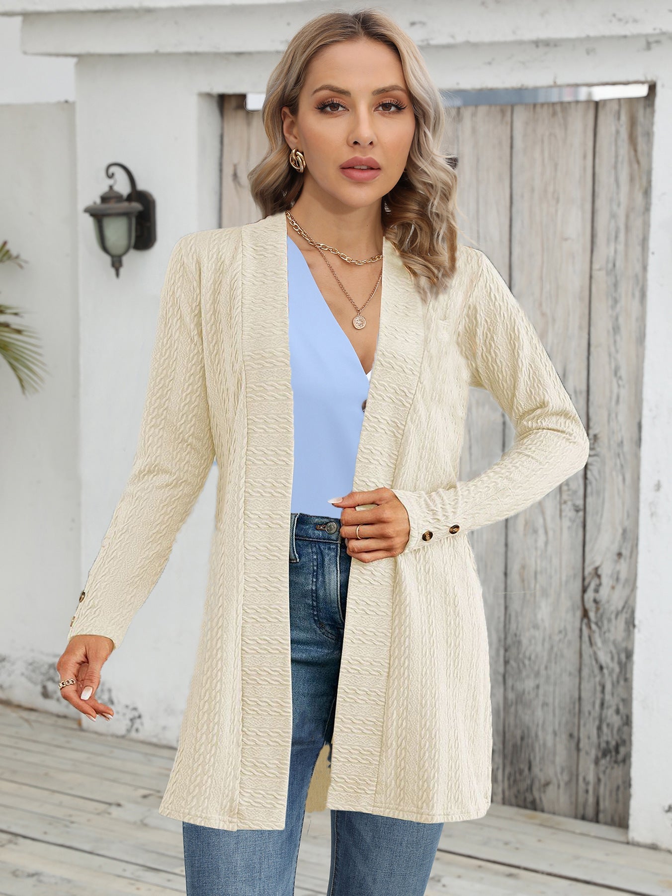 Damen Strickjacke mit strukturiertem Design und Knopfdetails Fudus