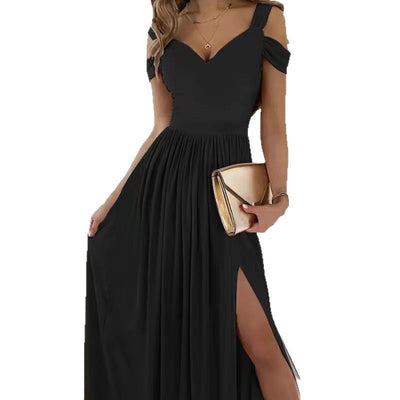 Damen Maxikleid mit Off-Shoulder-Trägern und hohem Schlitz Fudus