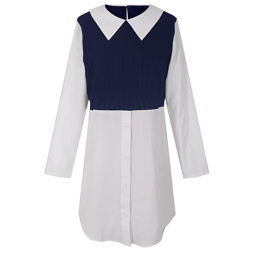 Damen modernes Hemdblusenkleid mit kontrastierendem Oberteil Fudus