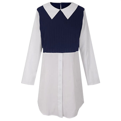 Damen modernes Hemdblusenkleid mit kontrastierendem Oberteil Fudus