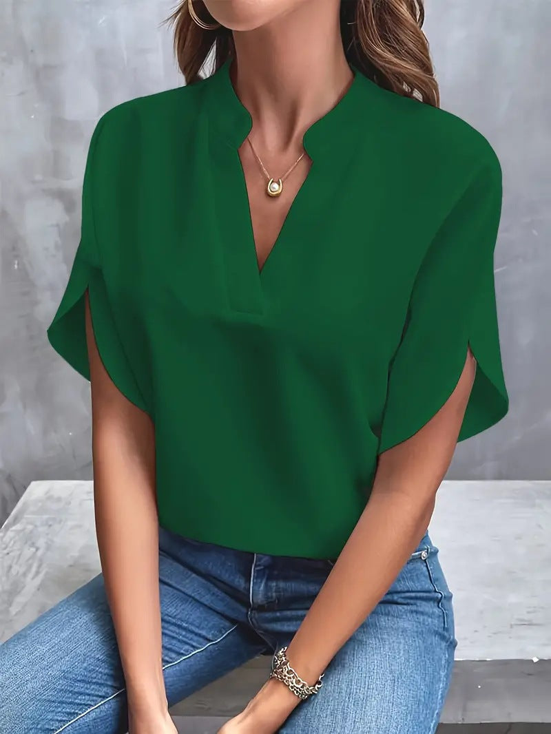 Damen lässige Bluse mit elegantem Stehkragen und weiten Ärmeln Fudus