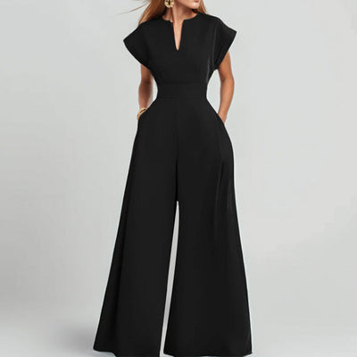 Damen Jumpsuit mit elegantem V-Ausschnitt und weitem Bein Fudus