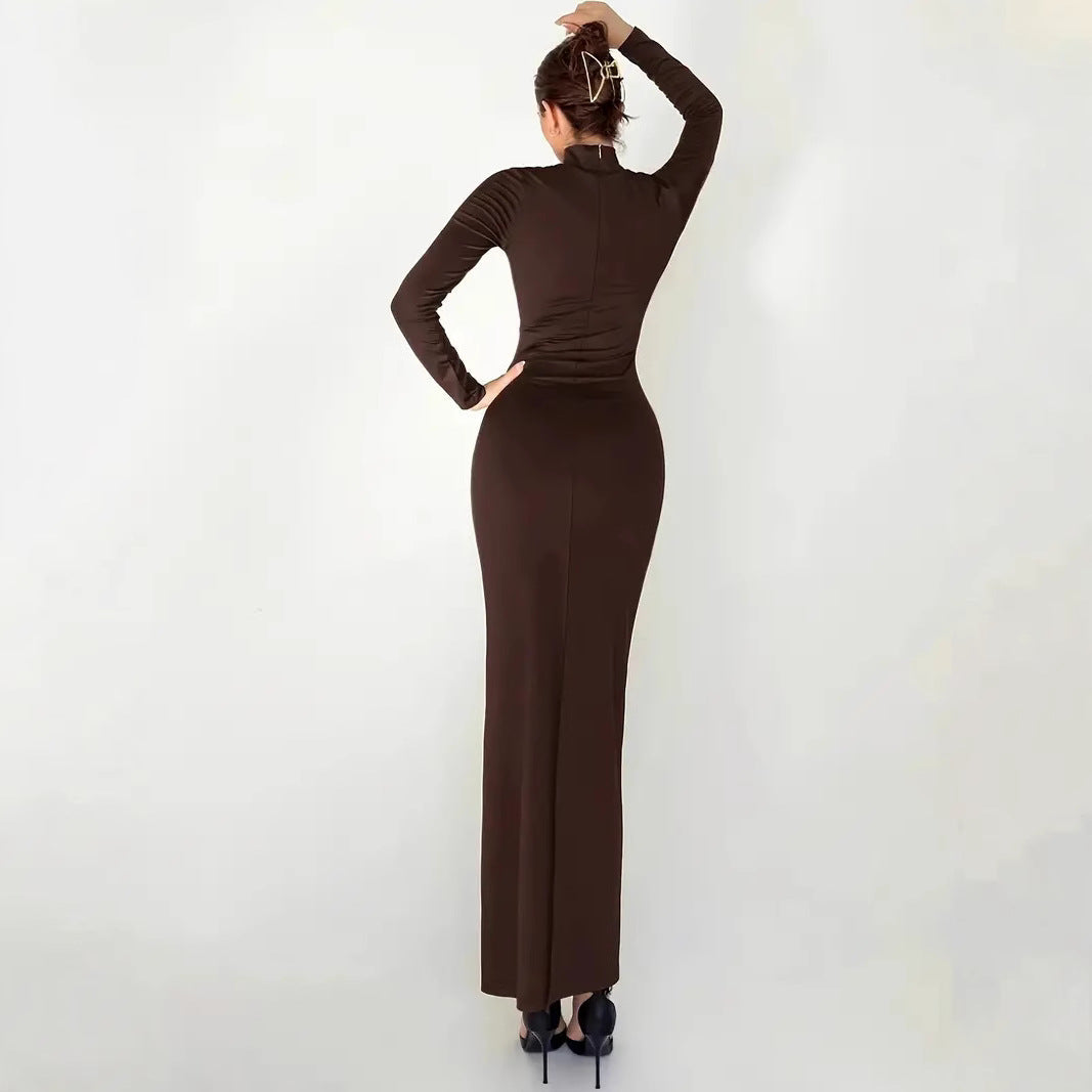 Damen Elegantes Wickelkleid mit Stehkragen und dekorativem Gürtel Fudus