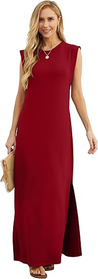 Damen lässiges Maxi-Kleid mit seitlichen Taschen Fudus