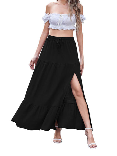 Damen Maxikleid mit hohem Schlitz und Volant Fudus