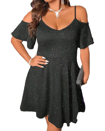 Damen Sommerliches Hängerkleid mit schulterfreien Akzenten und schimmerndem Design Fudus