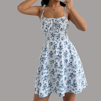 Damen Sommerkleid mit verstellbaren Trägern und verspieltem Blumendruck Fudus