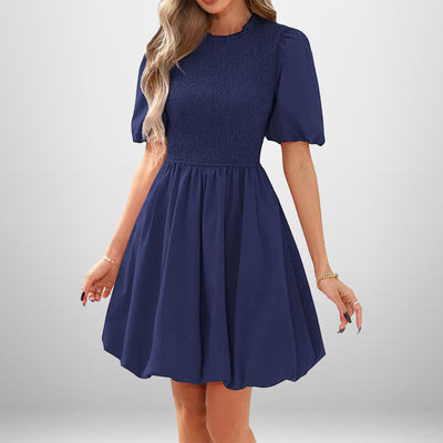 Damen Kurzarm Kleid mit elastischem Oberteil und schwingendem Rock Fudus