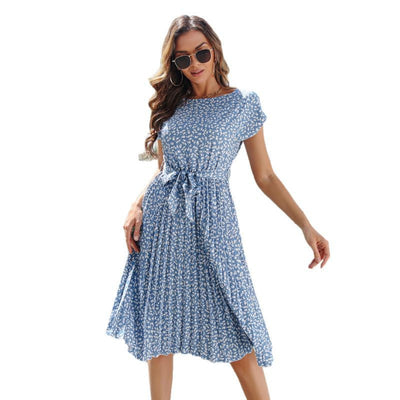 Damen Midikleid im floralem Design mit Taillengürtel Fudus