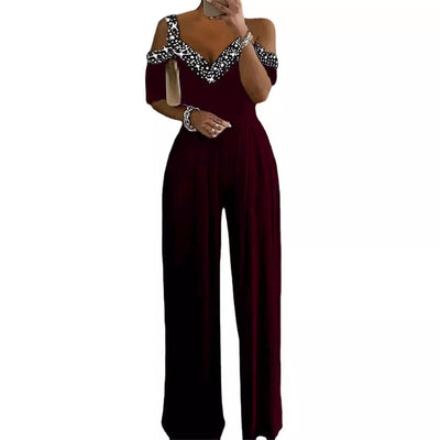 Damen Elegantes Jumpsuit mit Off-Shoulder Design und Glitzerakzenten Fudus