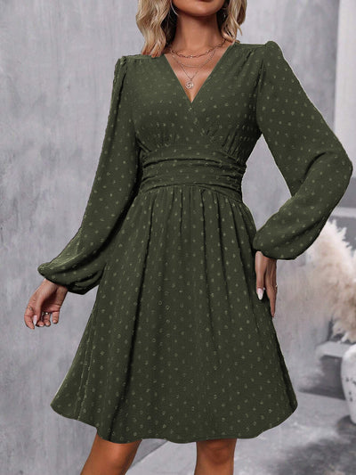 Damen Elegantes Wickelkleid mit luftigen Ärmeln Fudus