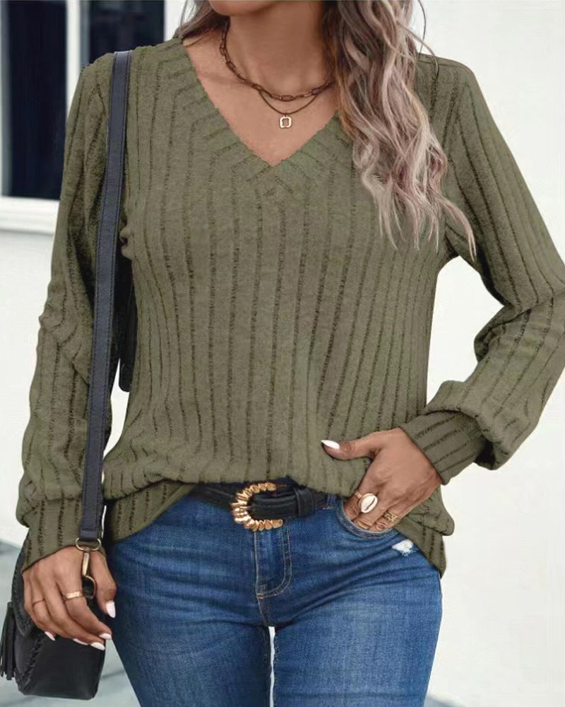 Damen Langarmshirt mit Struktur und V-Ausschnitt Fudus