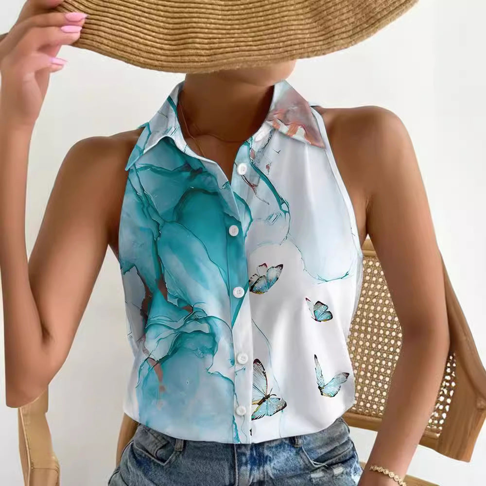 Damen Sommerliches Blusenshirt mit floralem Muster und Knopfleiste Fudus