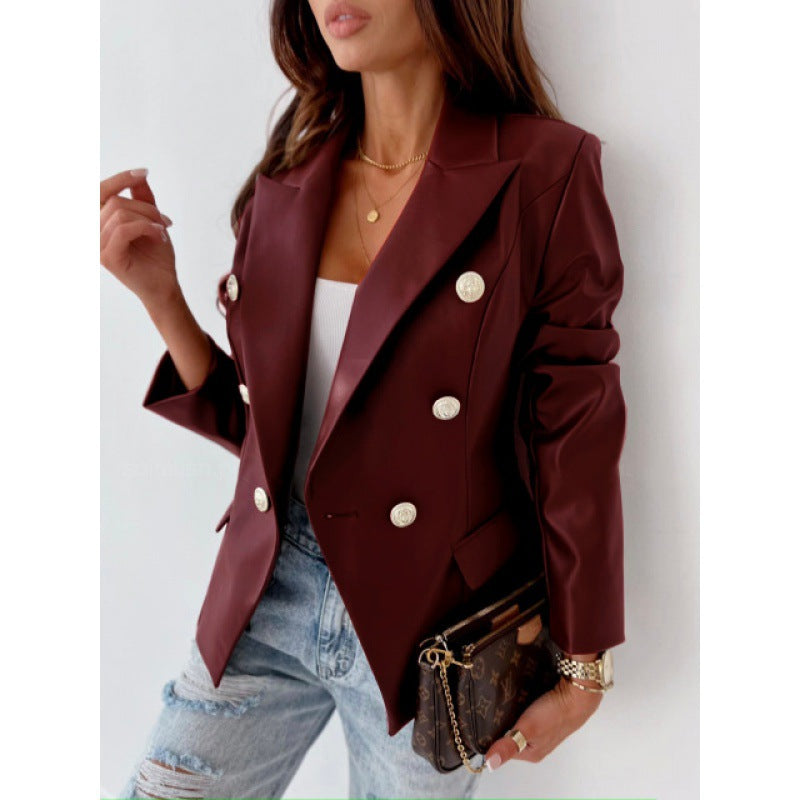 Damen eleganter Double-Breasted Blazer mit strukturierten Details und hochwertigen Knöpfen Fudus
