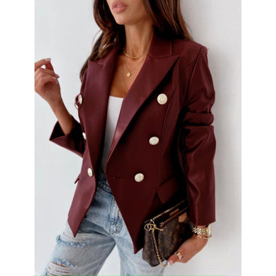 Damen eleganter Double-Breasted Blazer mit strukturierten Details und hochwertigen Knöpfen Fudus