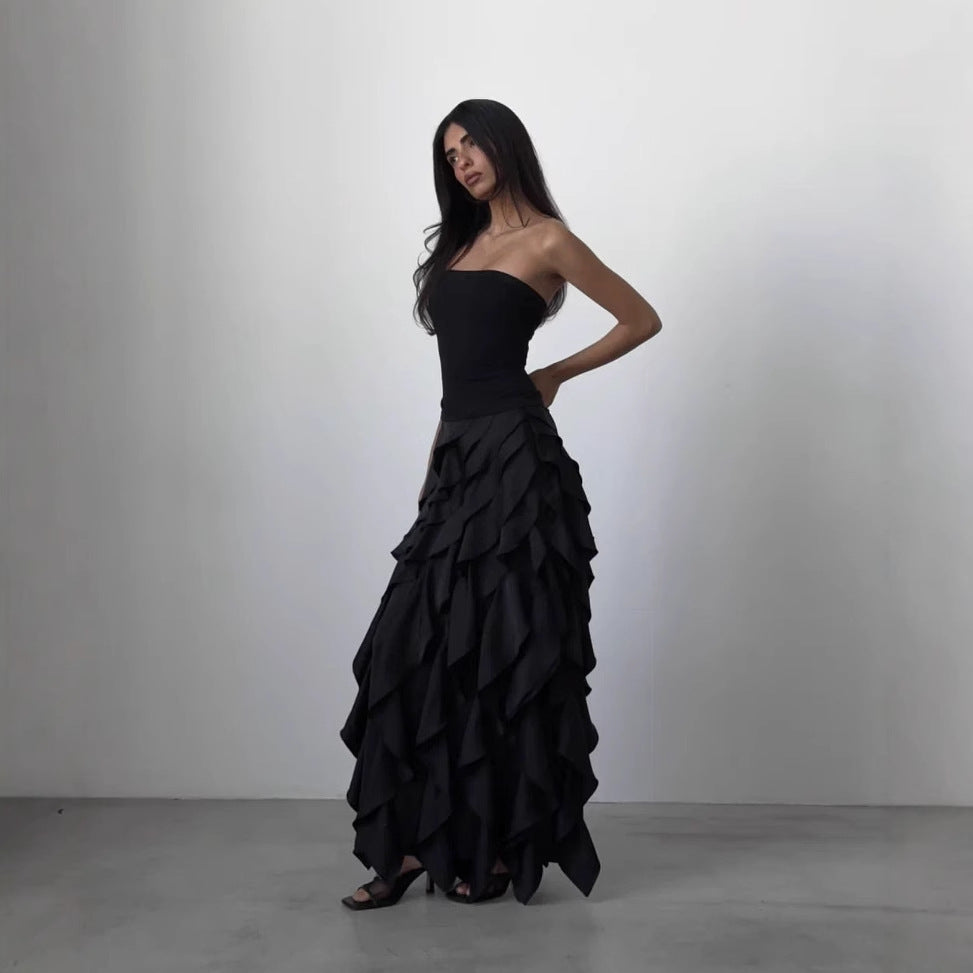 Damen Abendkleid mit fließenden Rüschendetails Fudus