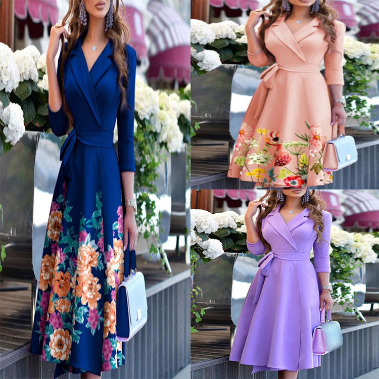 Damen Wickelkleid mit floralem Design und taillierter Silhouette Fudus