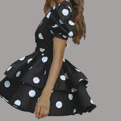 Damen Minikleid mit voluminösen Puffärmeln und tiefem V-Ausschnitt Fudus