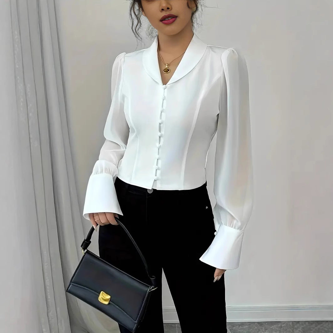 Damen elegante Bluse mit tailliertem Schnitt und verspieltem Schleifen-Detail Fudus