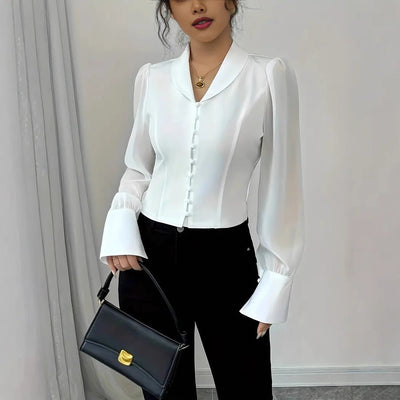 Damen elegante Bluse mit tailliertem Schnitt und verspieltem Schleifen-Detail Fudus