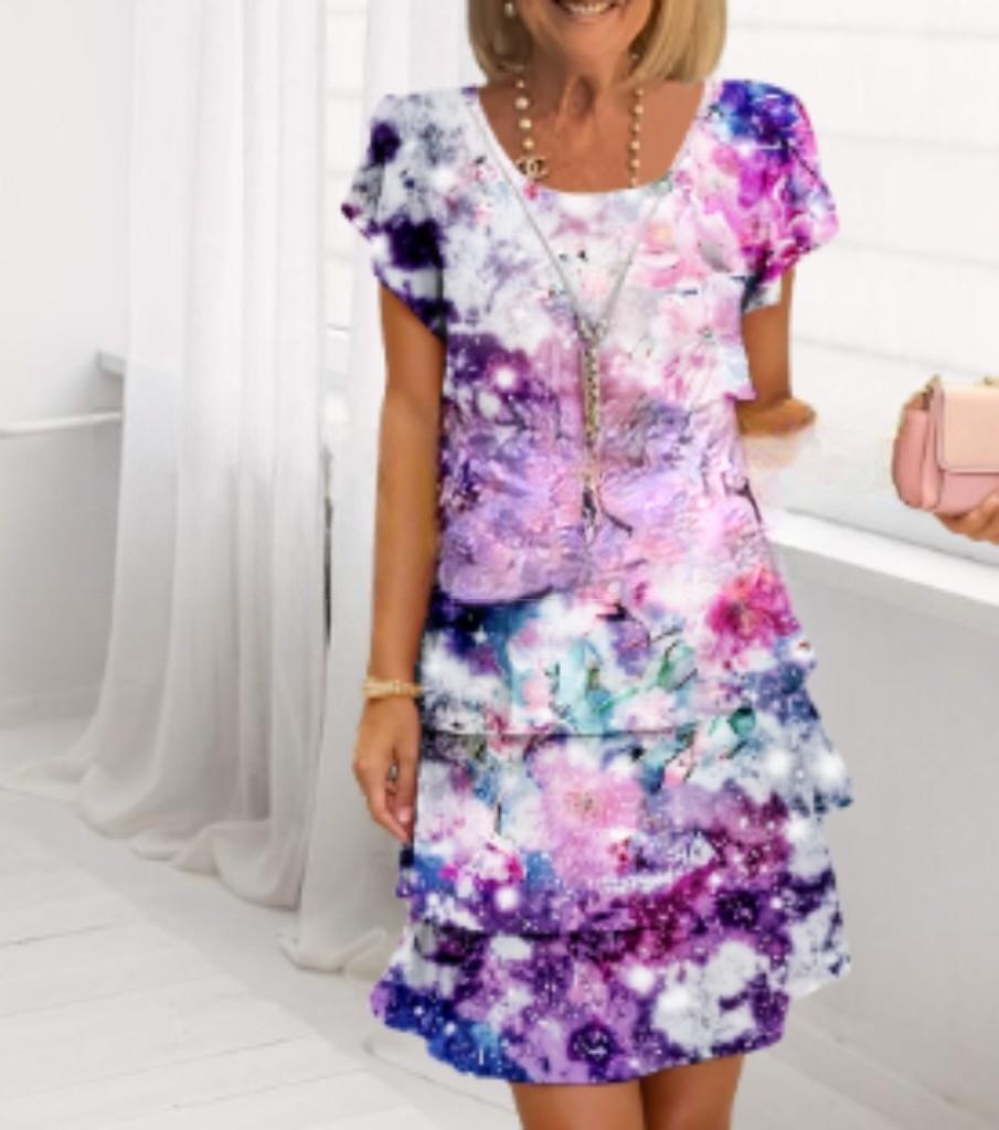 Damen Fließendes Maxi-Kleid mit eleganten Volant-Details und kreativem Grafikmuster Fudus