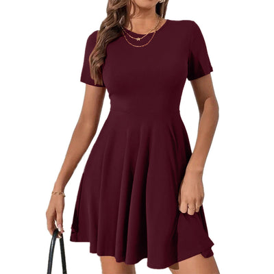 Damen Kurzärmliges Sommerkleid mit schmeichelndem Schnitt und Rippstruktur Fudus