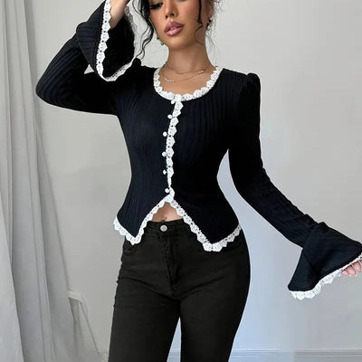 Damen elegante Bluse mit Rü schenärmel und hochwertiger Textur Fudus