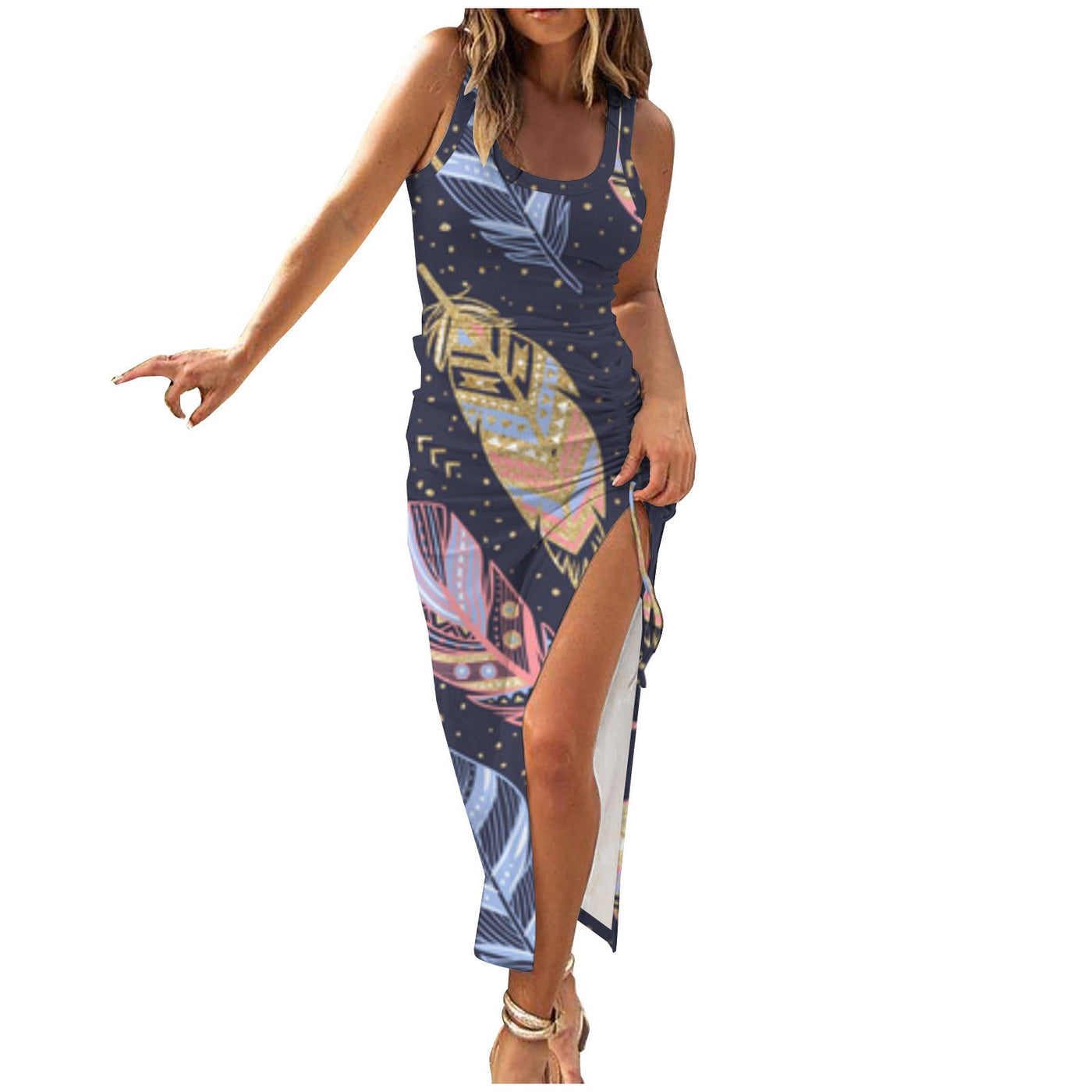 Damen Blumenkleid mit hohem Schlitz Fudus