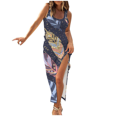 Damen Blumenkleid mit hohem Schlitz Fudus