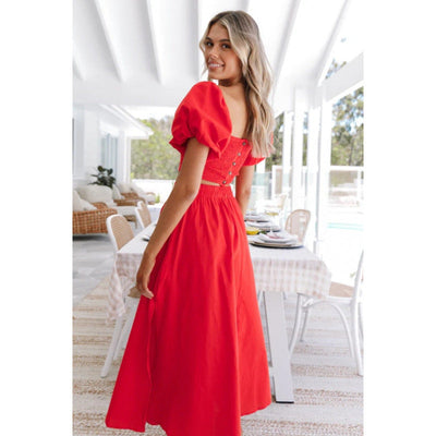 Damen Elegantes und luftiges Crop-Top mit maxilanger Rockkombination Fudus