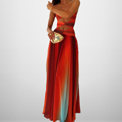 Damen Boho-Chic Maxikleid mit kreativen Cut-Outs und fließendem Rock Fudus