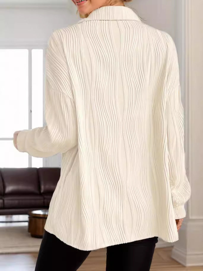 Damen Langärmlige Strickbluse im modernen Rippenmuster Fudus