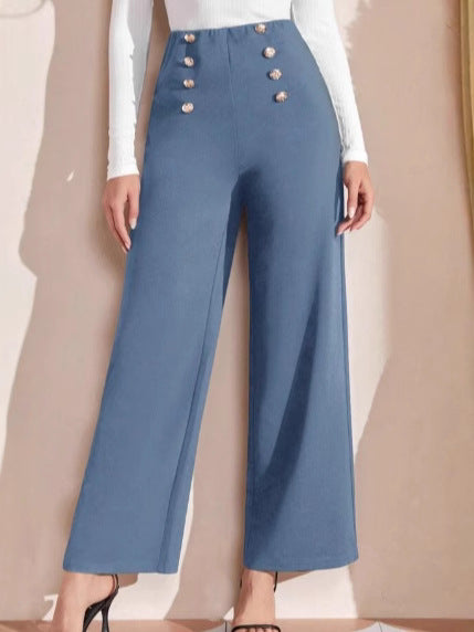 Damen Hochtaillierte Palazzo-Hose mit Knopfdetails Fudus