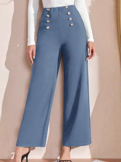 Damen Hochtaillierte Palazzo-Hose mit Knopfdetails Fudus