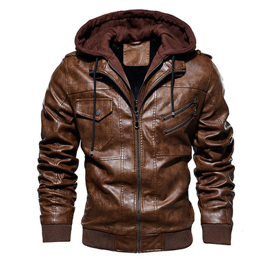 Herren Lederjacke mit Kapuze und Taschen