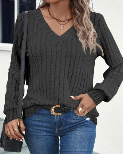 Damen Langarmshirt mit Struktur und V-Ausschnitt Fudus