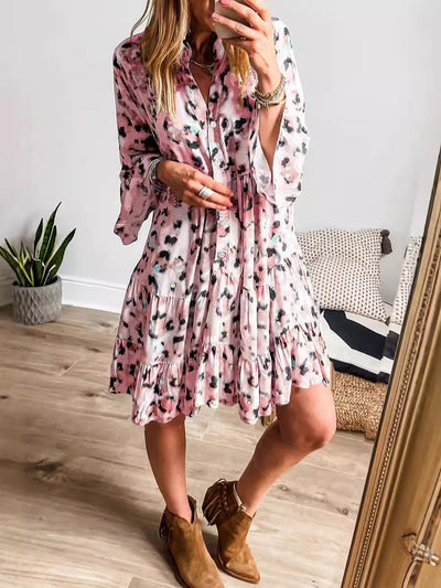 Damen Kurzes Sommerkleid mit knopfbarem Ausschnitt und trendigem Volant Fudus