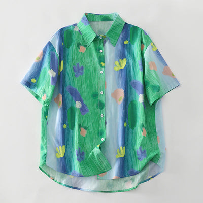 Damen Kurzarmbluse mit buntem Muster und entspannter Passform Fudus