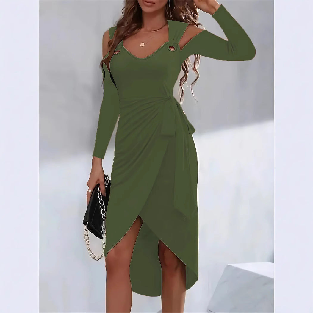 Damen elegantes Wickelkleid mit asymmetrischem Schnitt und Dekolleté Fudus