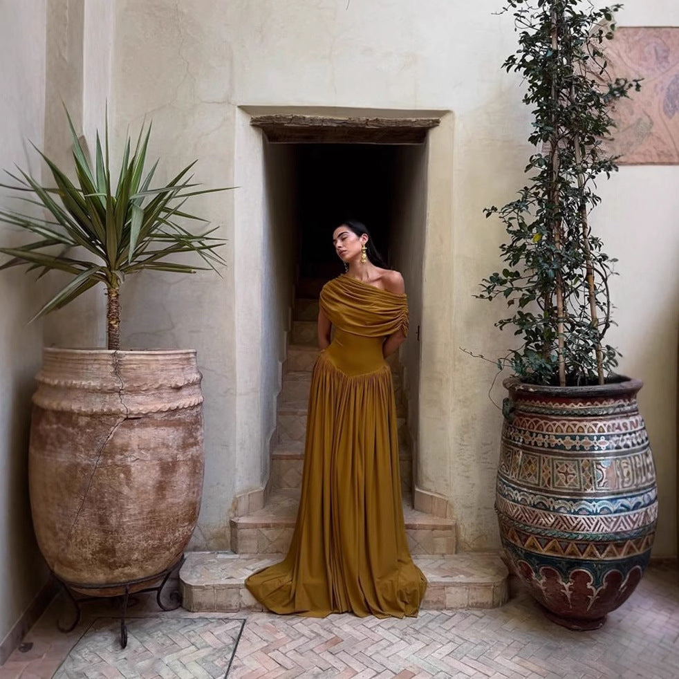 Damen Maxikleid mit eleganten Drapierungen Fudus