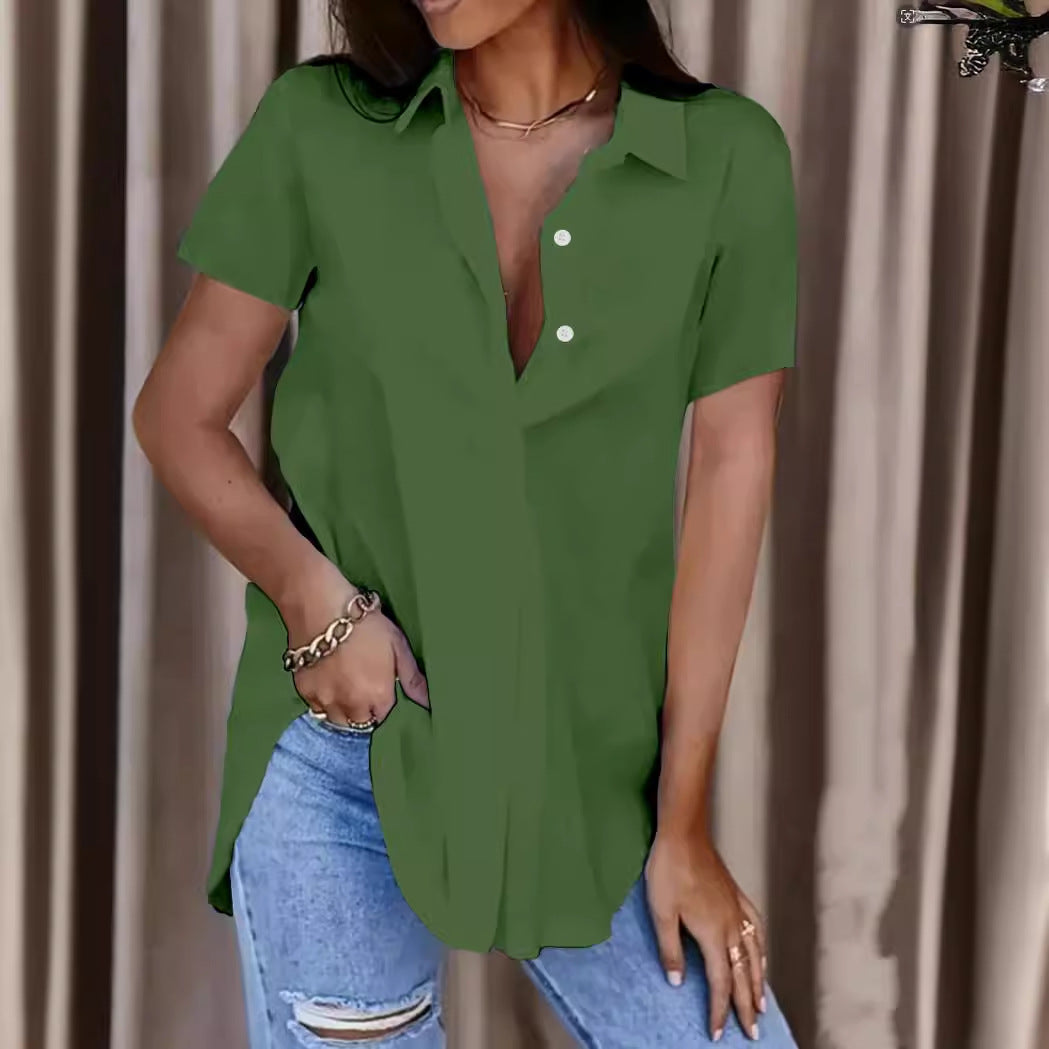 Damen Oversized Hemdbluse aus leichtem Baumwollmix mit modischem V-Ausschnitt Fudus