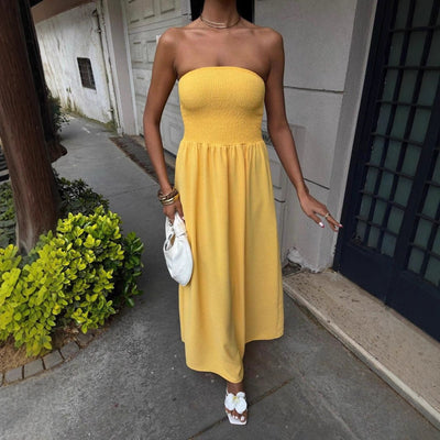 Damen Maxikleid mit elastischem Oberteil und fließendem Rock Fudus