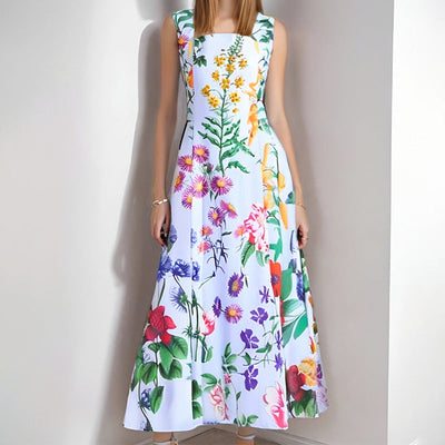 Damen Maxikleid mit quadratischem Ausschnitt und üppigem Blumenmuster Fudus